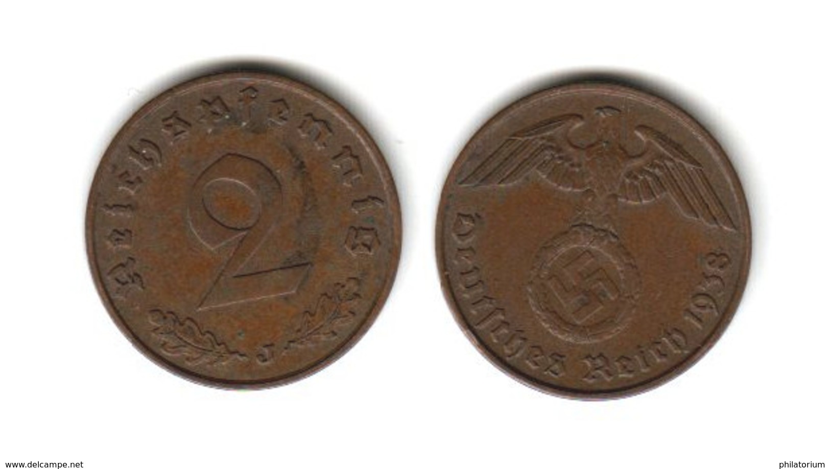 Allemagne  2 Reichspfennig  1938 J  Deutsches Reich - 2 Reichspfennig