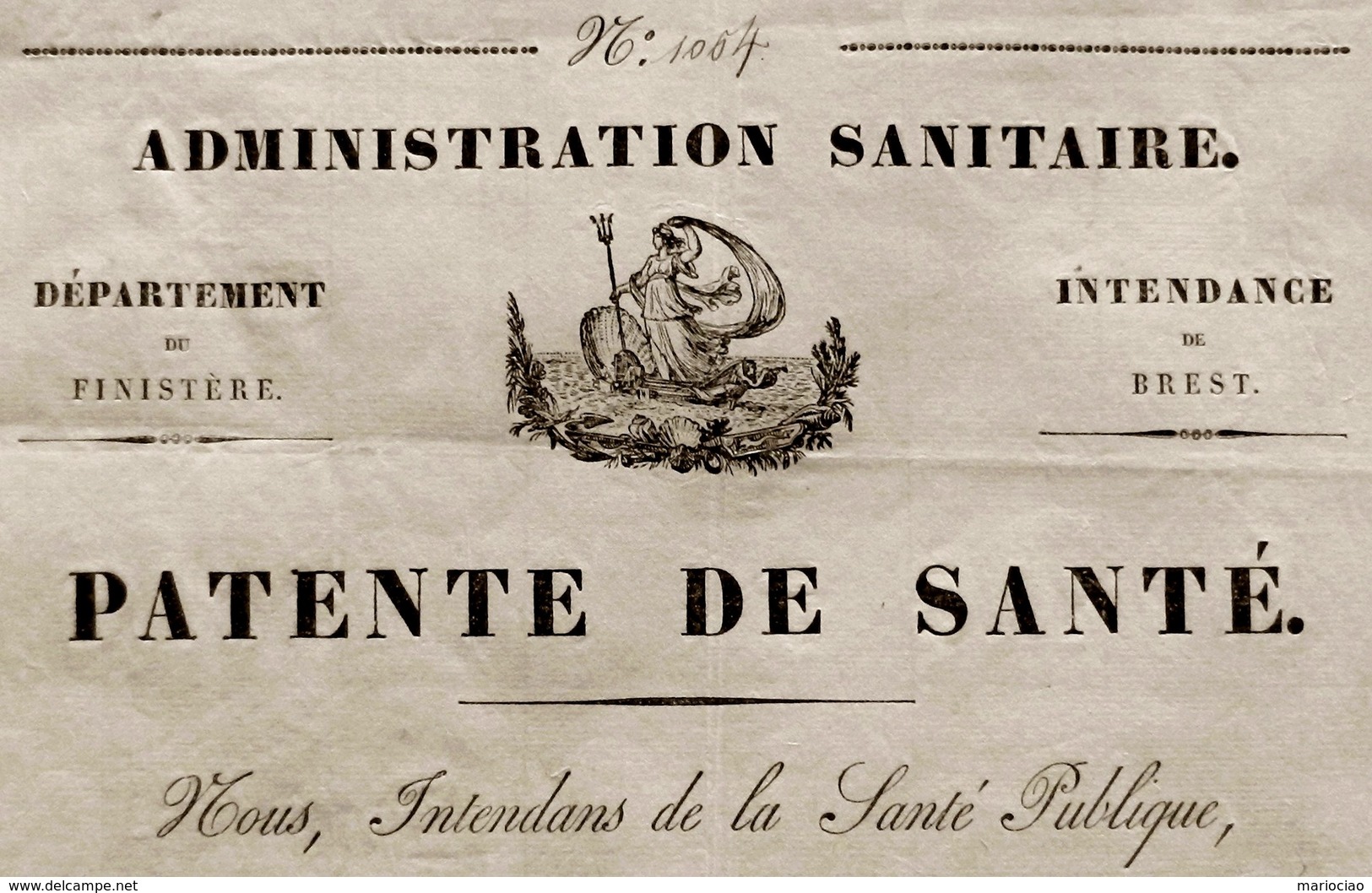 D-FR PATENTE DE SANTÉ Pour Navire De Brest Au Sénégal 1837 Goélette De Guerre La Fine Capitaine Laroche Kerandraon - Documents Historiques