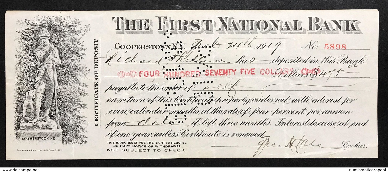 The First National Bank Certificate Of Deposit 1914 Doc.032 - USA