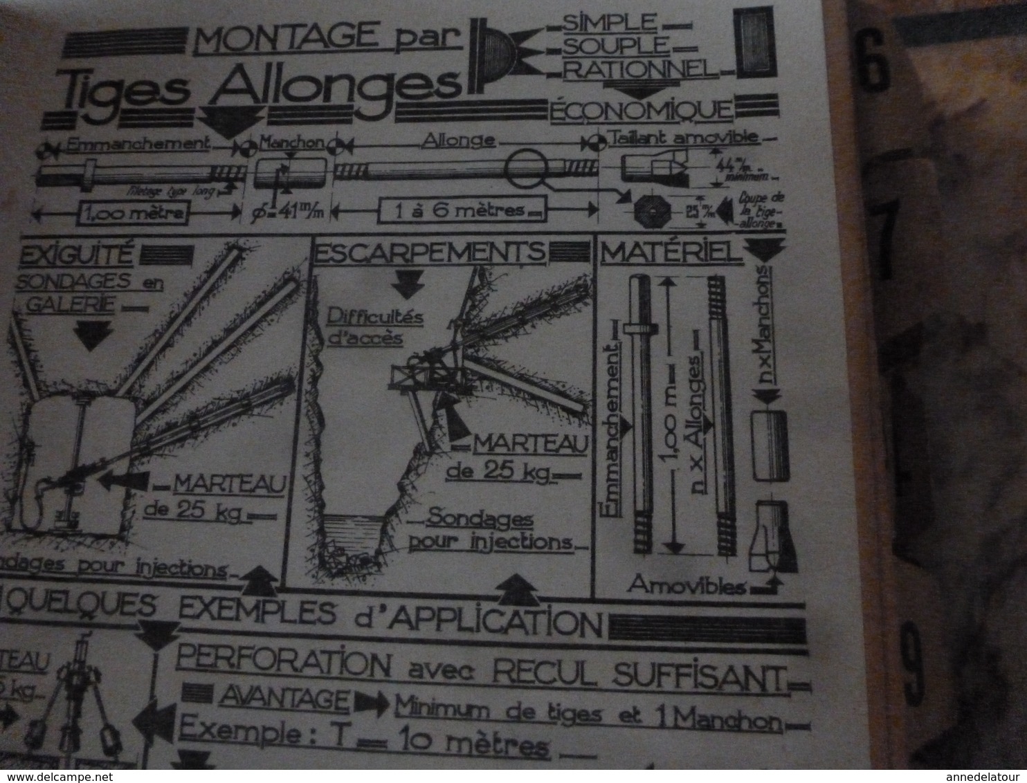 1941 Rare document technique de PERFORATION ET ABATTAGE DES ROCHES , édition TEKHNIKOS