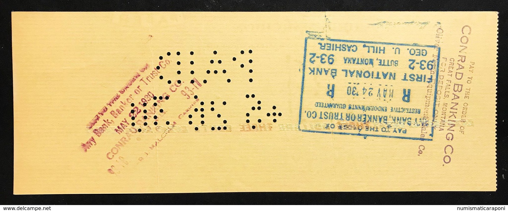 National Bank Of Anaconda Montana Pay To The Order 1930 Lotto 338 - USA
