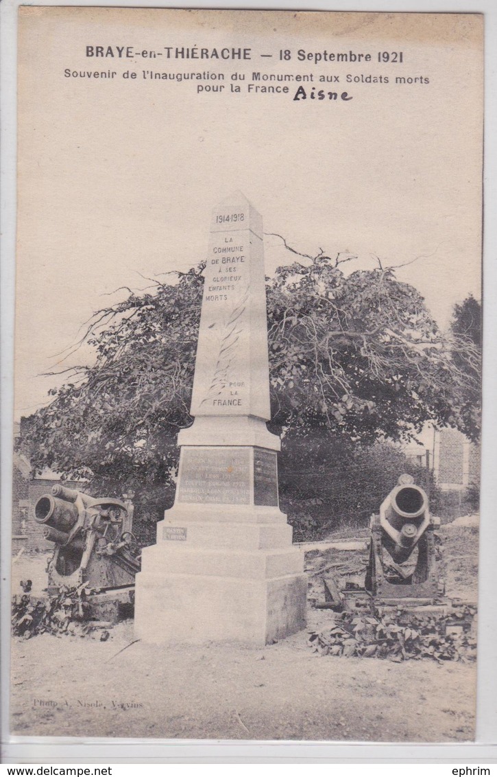 Braye-en-Thiérache (Aisne) - Monument Aux Morts De La Grande Guerre - Souvenir De L'Inauguration Le 18 Septembre 1921 - Sonstige & Ohne Zuordnung