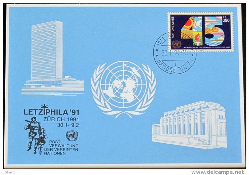 UNO GENF 1991 Mi-Nr. 212 Blaue Karte - Blue Card - Briefe U. Dokumente