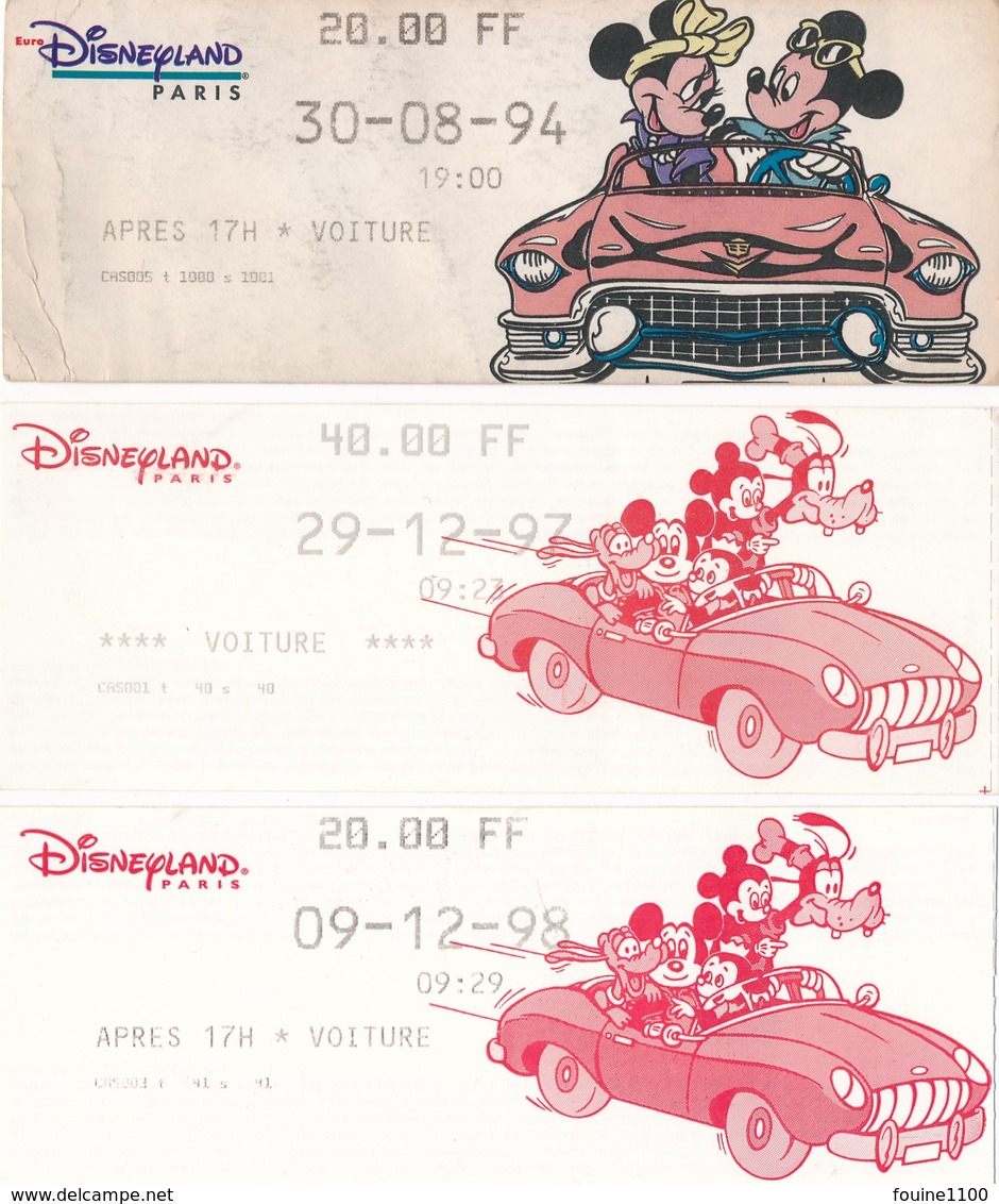 Lot De 6 Tickets De Parking Voiture ( Billet D' Entrée ) Eurodisney / Disneyland Paris DISNEY - Tickets D'entrée