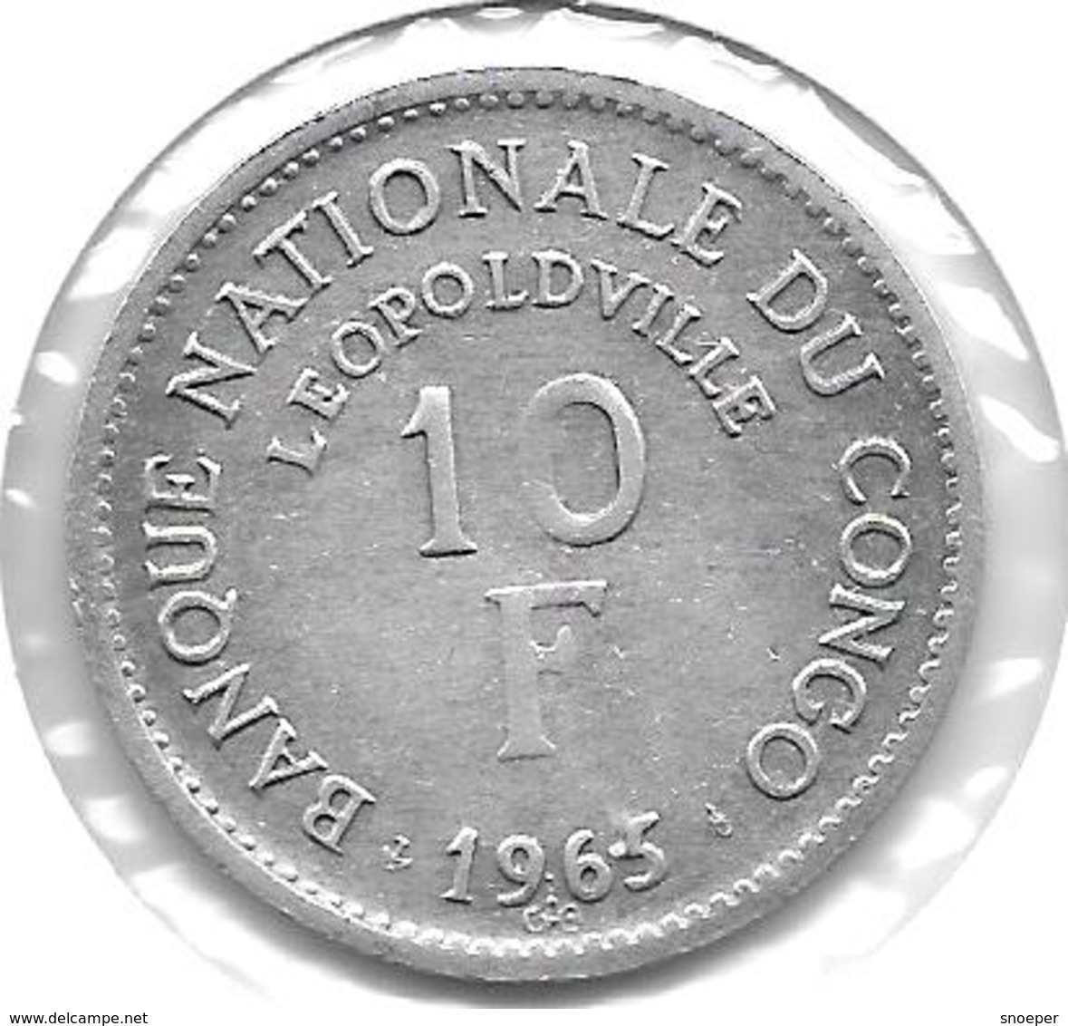 *congo Dem. Rep. 10 Francs  1965 Km 1 Vf+ - Congo (Rép. Démocratique, 1964-70)