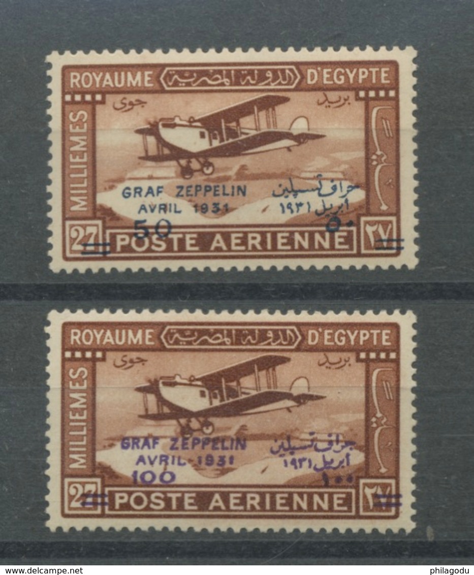 1931 Egypte. Avion 3 Et 4 *  Zeppelin. Cote 140,-E. Neufs Avec Très Légère Trace De Charnière - Luchtpost