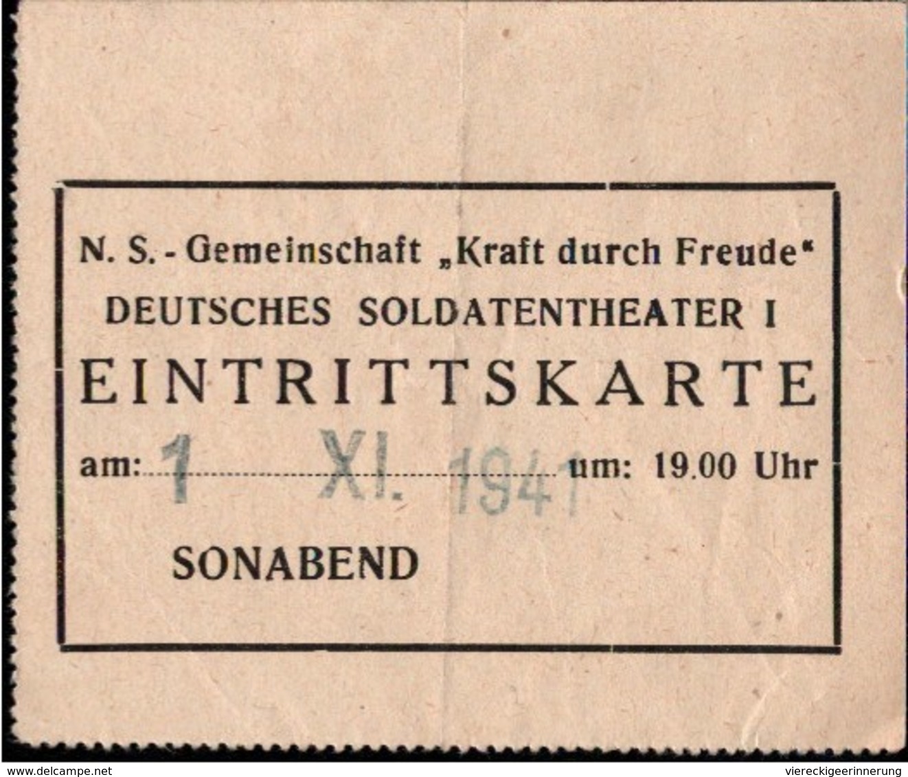 ! Eintrittskarte 1941 KDF Theater - Guerre 1939-45