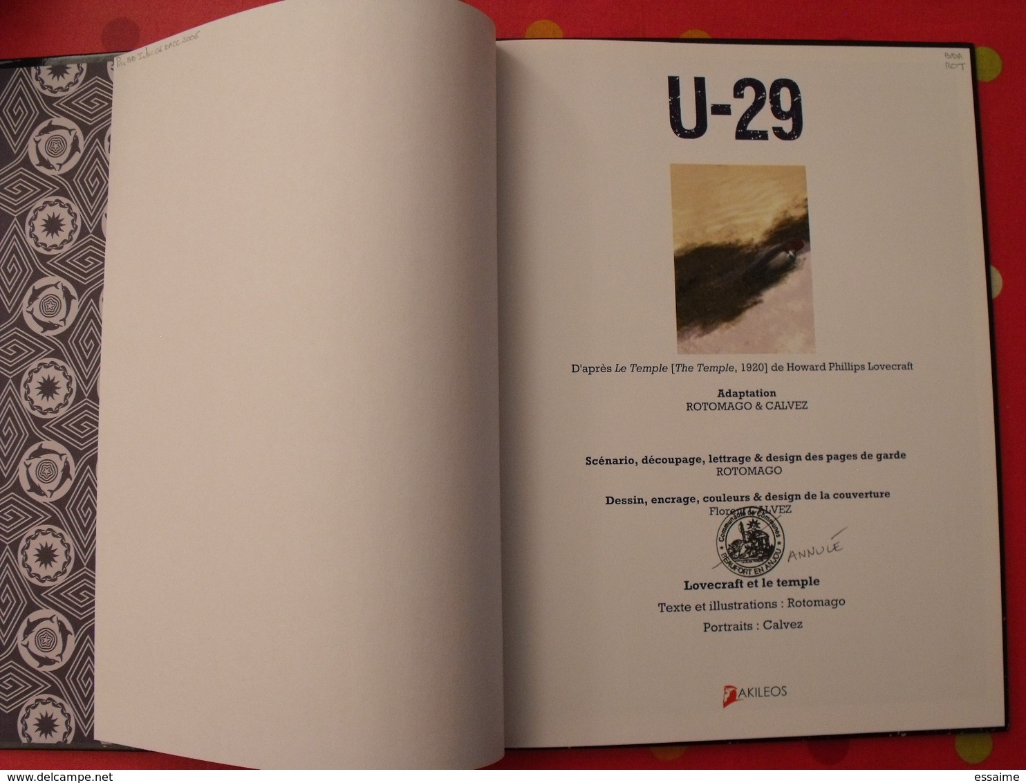 U-29. Cavez Rotomago. Lovecraft (le Temple). Akileos 2005 - Andere & Zonder Classificatie