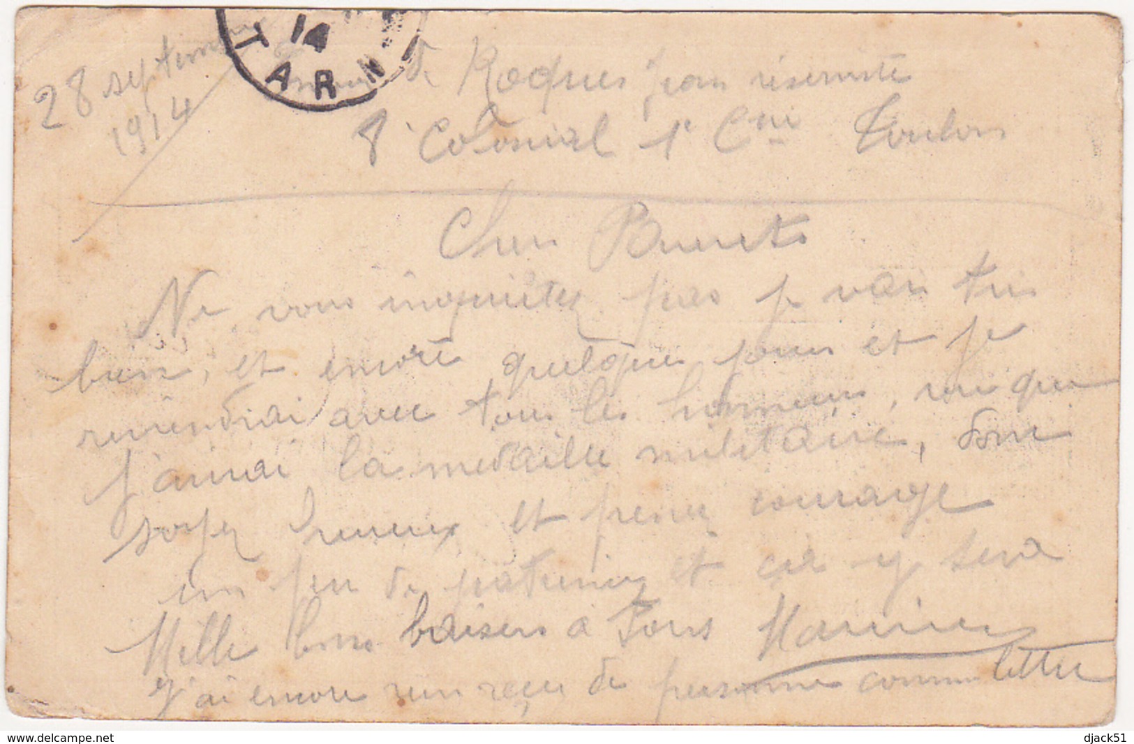 Feldposkarte - 1914 / Niederlahnstein / 8e Colonial 1er C. Toulon - War 1914-18