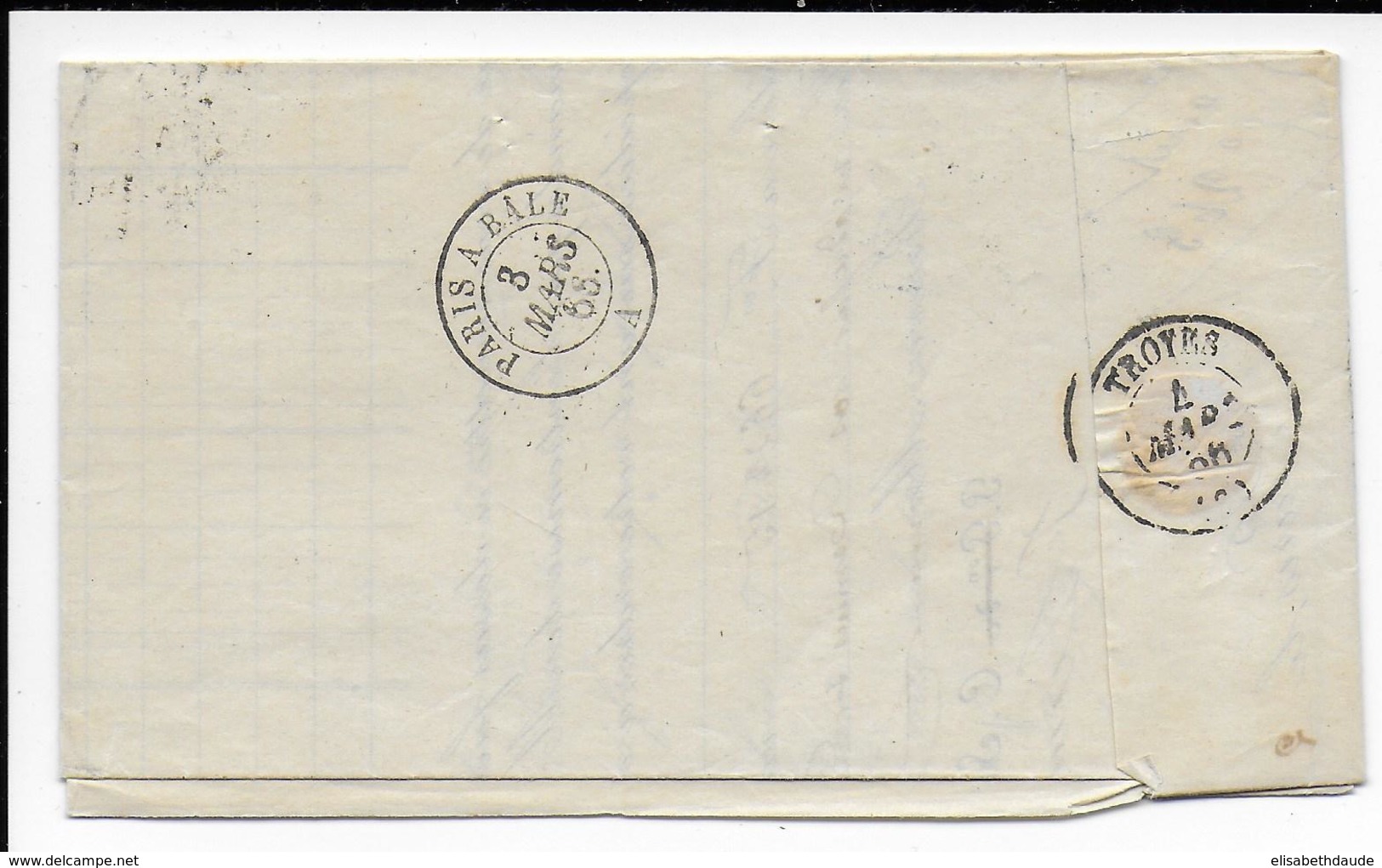 1866 - PARIS - LETTRE De GARE D'ORLEANS Avec ETOILE 33 - IND 12 => TROYES - 1849-1876: Période Classique