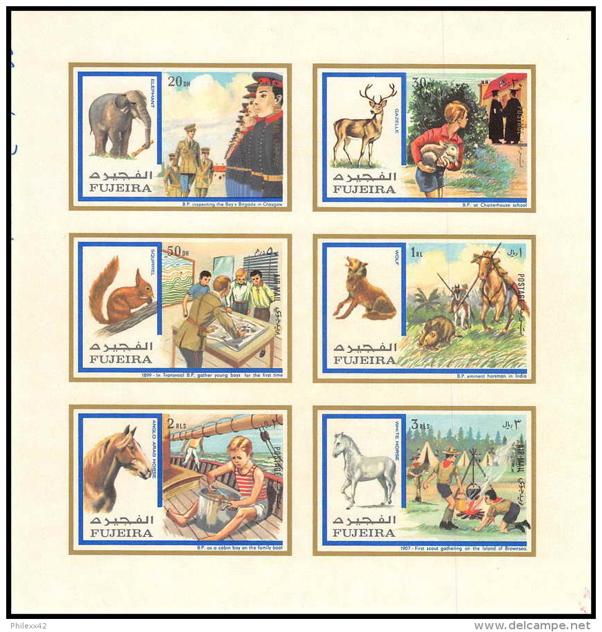 104 - Fujeira  MNH ** Mi N° 896 / 901 B Non Dentelé (imperforate) Scout (scouts And Animals Jamboree) éléphant Horse - Fujeira