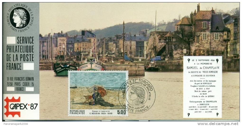 038 Carte Officielle Exposition Internationale Exhibition Canada Capex FDC 1987 France Bateau Port De Honfleur - Andere & Zonder Classificatie