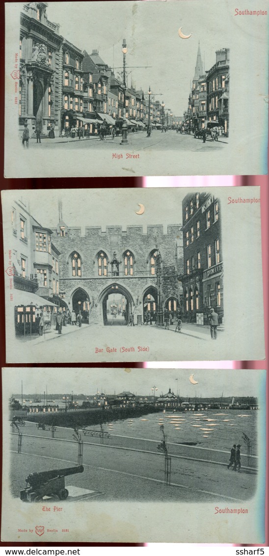3 HOLD-TO-LIGHT HTL Southampton Postcards High Street Life, The Pier And Bar Gate C. 1906 Free Postage - Southampton