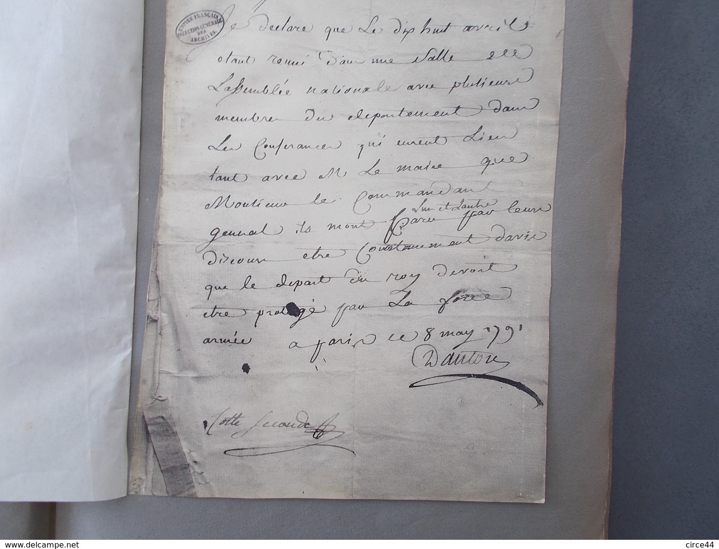 HISTOIRE.FAC-SIMILE. DECLARATION MANUSCRITE DE DANTON CONCERNANT LE DEPART DU ROI. - Unclassified