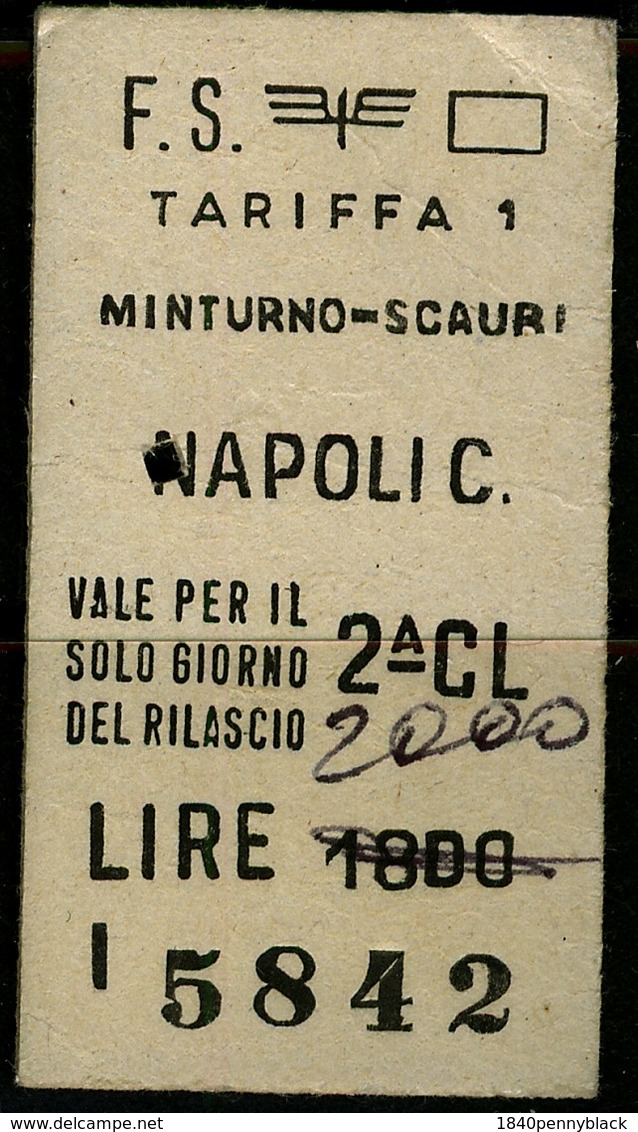 ITALY 1981 MINTURNO-SCAURI To NAPLES FS Train Ticket With Minor Creases - Europa