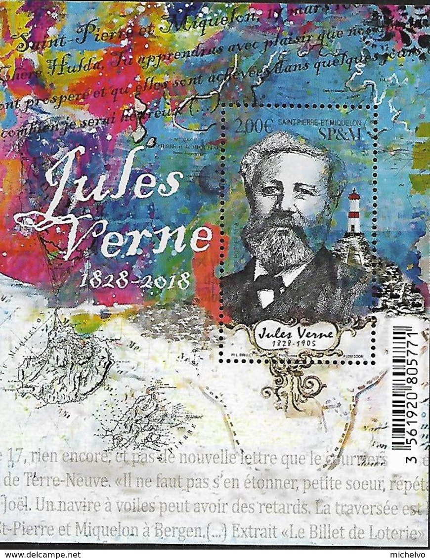 SP & M 2018 - Yv N° F1204 ** Jules Verne (Mi N° BL34) - Nuovi