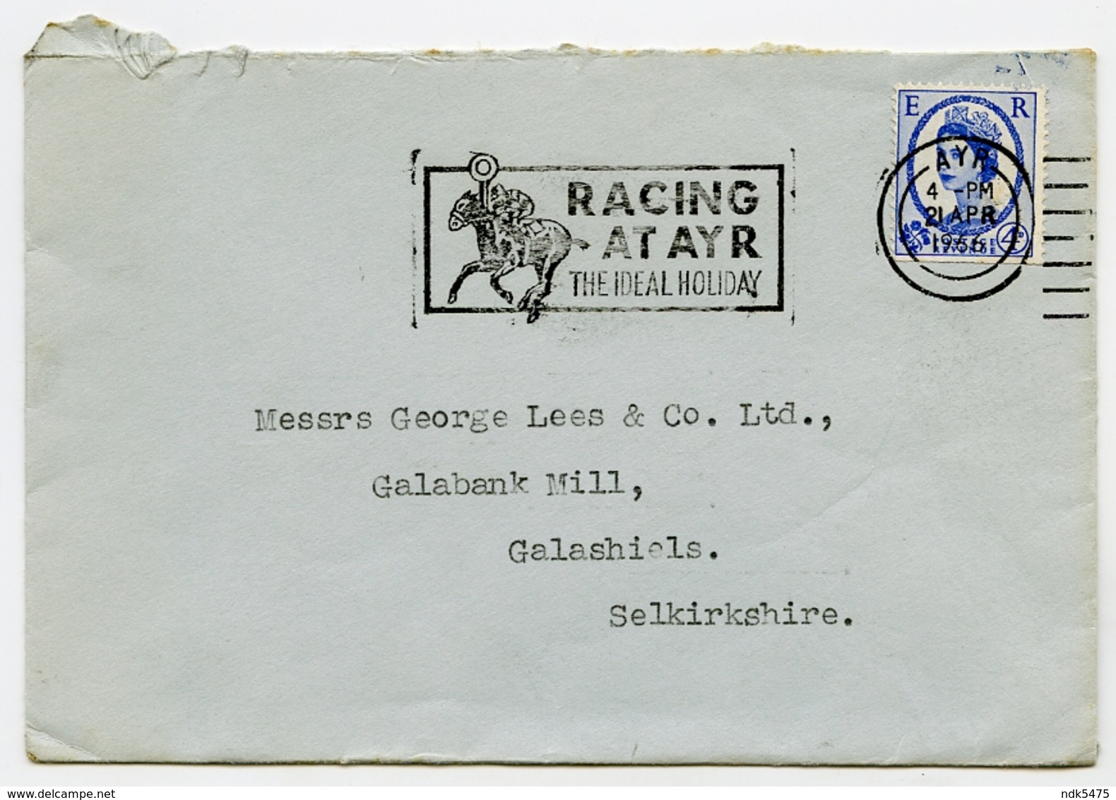 ADVERTISING : ENVELOPE - POSTAL SLOGAN - RACING AT AYR, 1966 / ADDRESS - GEORGE LEES, GALABANK MILL, GALASHIELS - Unclassified