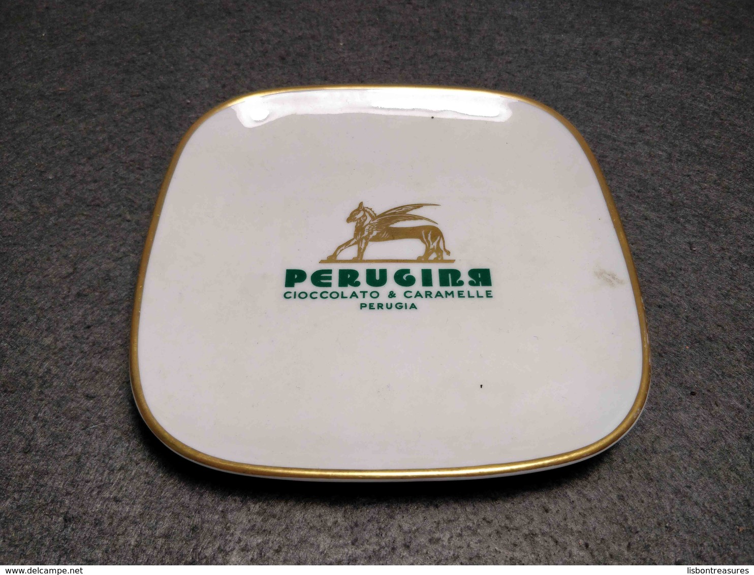 VINTAGE PORCELAIN ASHTRAY ADVERTISING " PERUGIRA CHOCOLATS" MADE IN ITALY - Porcellana