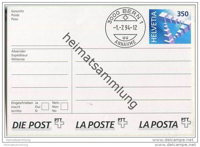 Paket-Klebeetikett (PKE) - 350 Cts. Türkisblau - FD 1.7.94 - Ganzsachen