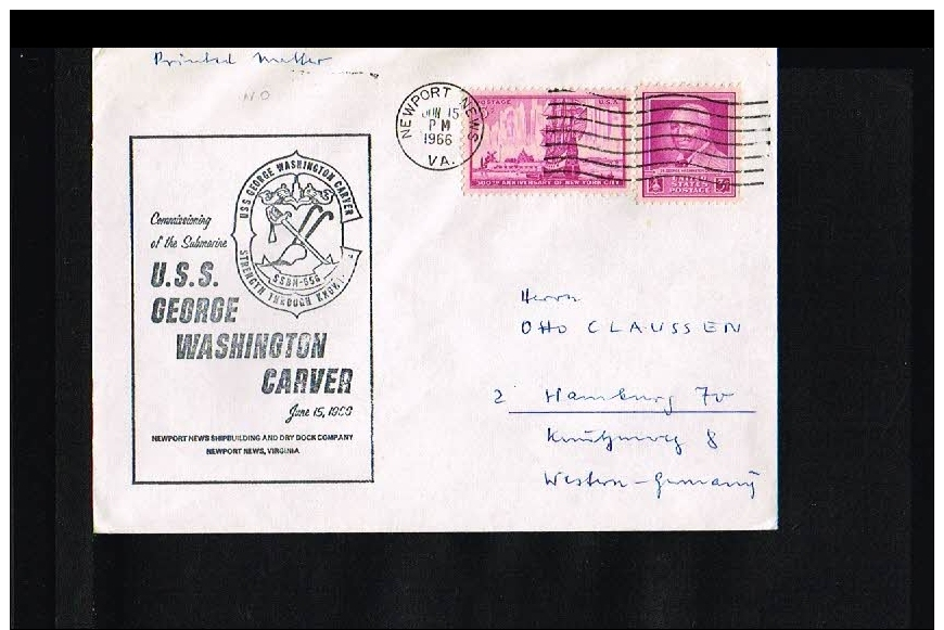 Transport - Submarines - USS George Washington Carver - Cover USA 1966 [JF061] - Sous-marins