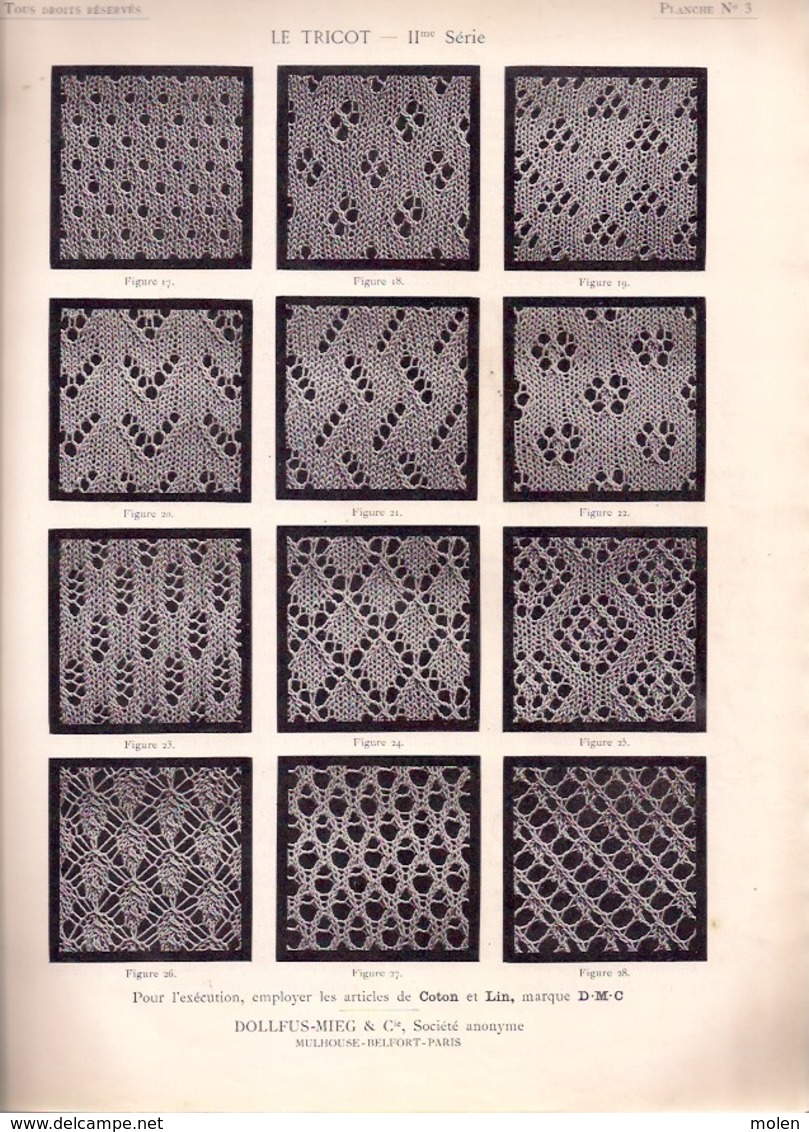 LE TRICOT 2me Série BIBLIOTHEQUE DMC Ca©1900 BRODERIE CROCHET D.M.C. Tricoter DENTELLE BREI BREIEN BREIWERK Knit Z653 - Autres & Non Classés