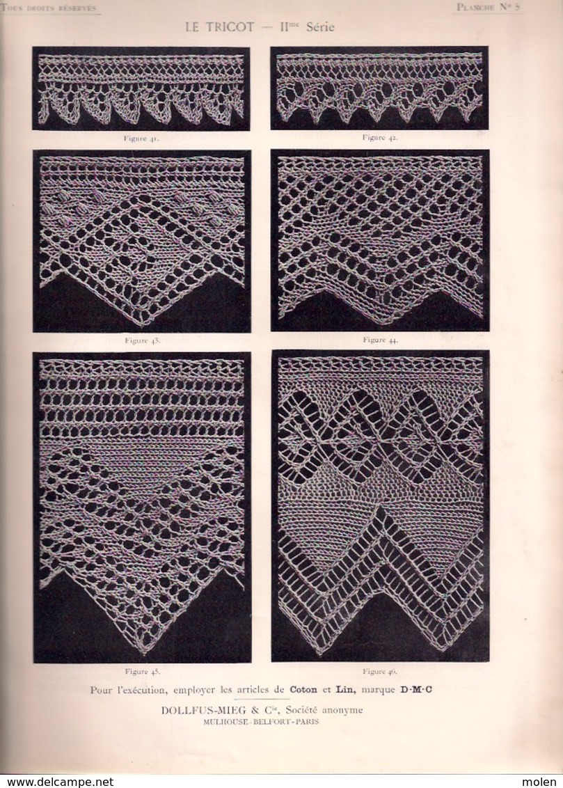 LE TRICOT 2me Série BIBLIOTHEQUE DMC ca©1900 BRODERIE CROCHET D.M.C. tricoter DENTELLE BREI BREIEN BREIWERK Knit Z653