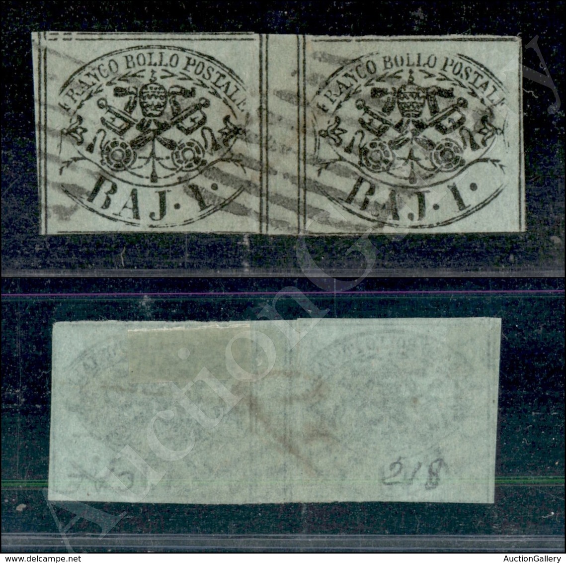 A17-108-A08-49 ANTICHI STATI - PONTIFICIO - 1852 - Coppia Del 1 Baj Verde Grigiastro (2) Con Interspazio Di Gruppo Al Ce - Other & Unclassified