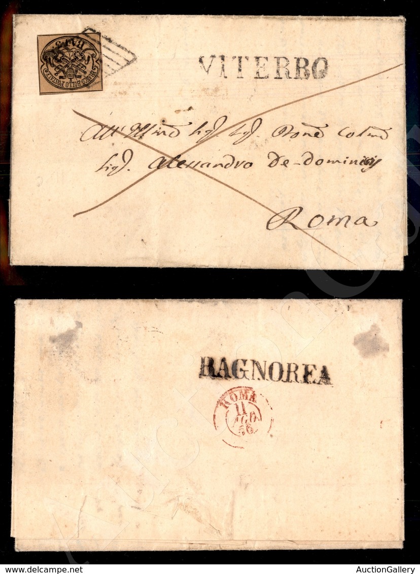 A17-111-A08-52 ANTICHI STATI - PONTIFICIO - Griglia Di Viterbo - 3 Baj Bistro Arancio (4) Su Lettera Per Roma 10.8.56 - Autres & Non Classés