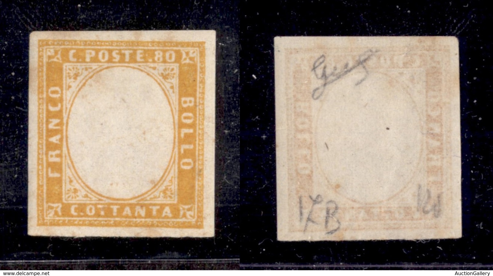 A17-278-A13-0073 ANTICHI STATI - SARDEGNA - 1863 - 80 Cent Giallo Arancio (17B) Senza Effige - Gomma Integra - Biondi - Other & Unclassified