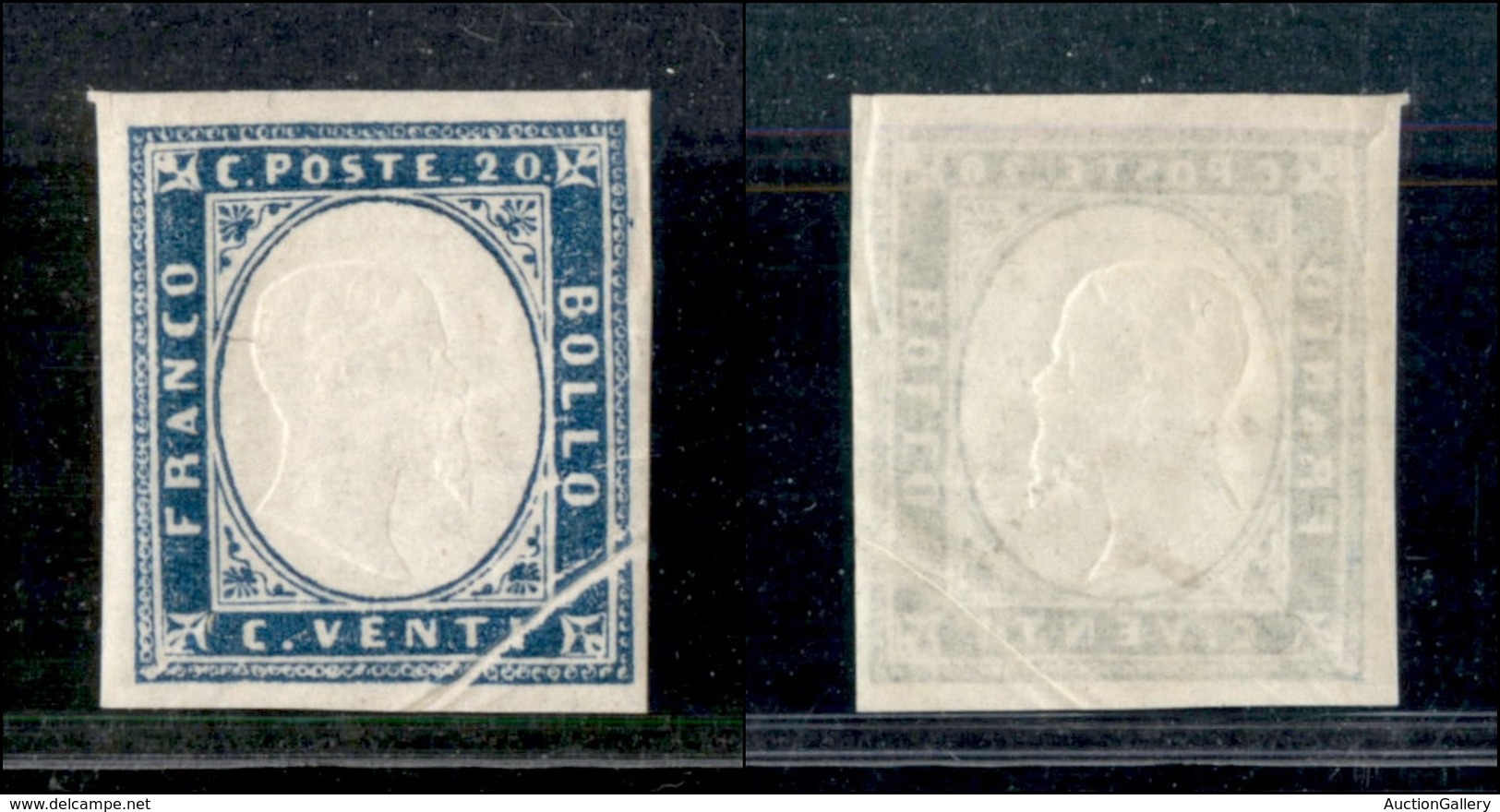 A17-360-A14-0100 ANTICHI STATI - SARDEGNA - 1861 - 20 Cent Celeste Grigio (15Db) - Bella Piega Di Carta In Angolo - Altri & Non Classificati