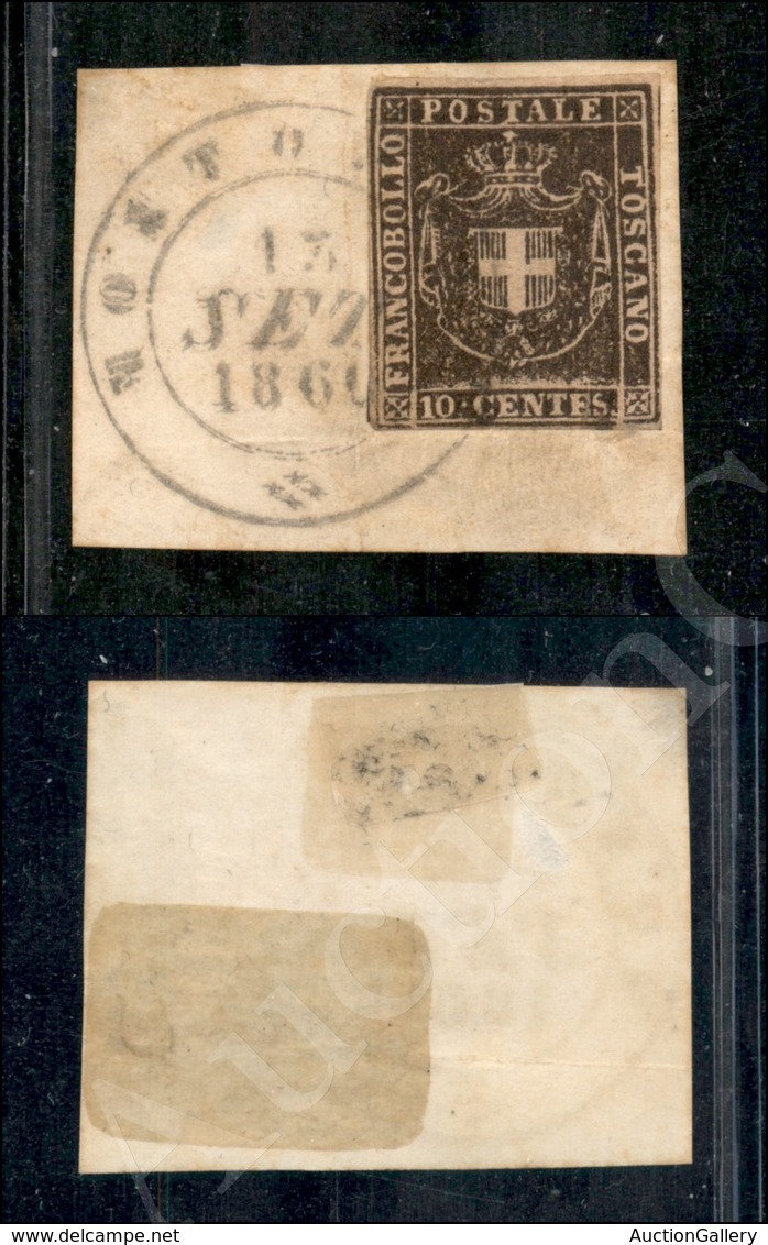 A17-131-A08-116 ANTICHI STATI - TOSCANA - 1860 - 10 Cent Bruno (19) Su Frammento Da Montopoli (pt.12) - Ben Marginato (1 - Other & Unclassified