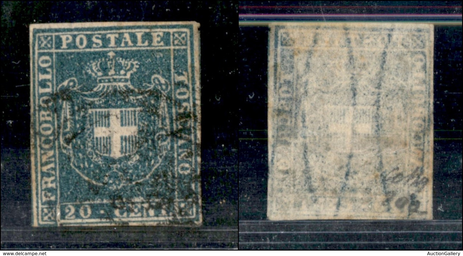 A17-363-A14-0160 ANTICHI STATI - TOSCANA - 1860 - 20 Cent Azzurro Chiaro (20a) - Colla (350) - Other & Unclassified