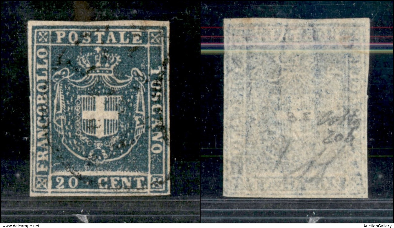 A17-364-A14-0162 ANTICHI STATI - TOSCANA - 1860 - 20 Cent Azzurro Grigio (20b) - Molto Bello - Colla (350) - Autres & Non Classés