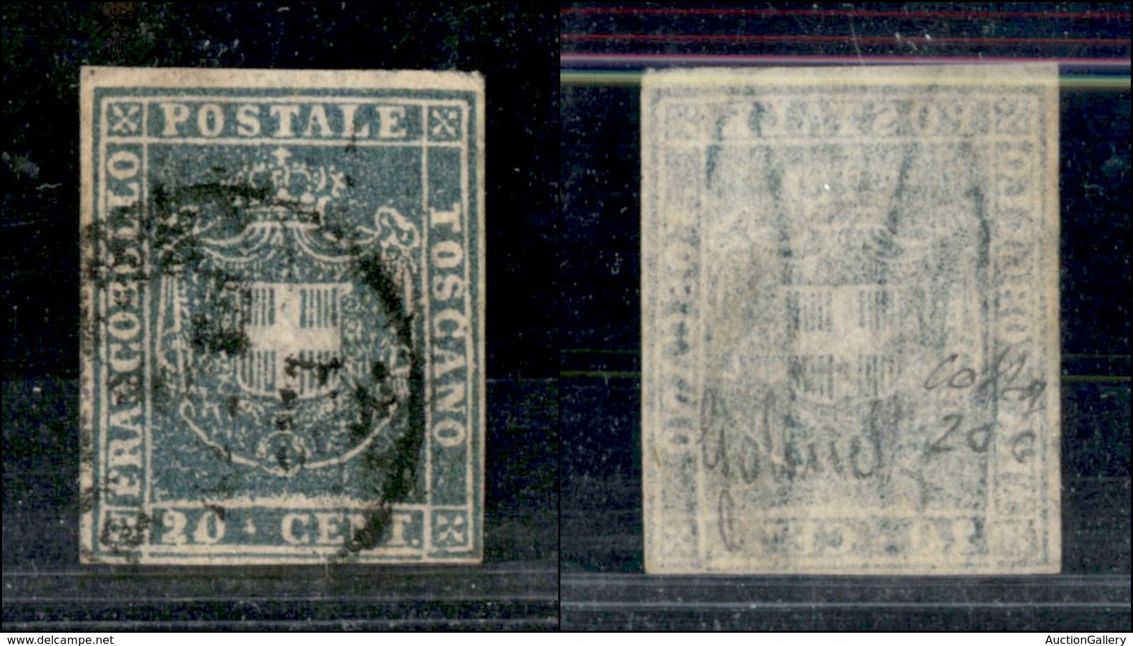 A17-365-A14-0163 ANTICHI STATI - TOSCANA - 1860 - 20 Cent Verdastro Chiaro (20c) - Colla (550) - Altri & Non Classificati