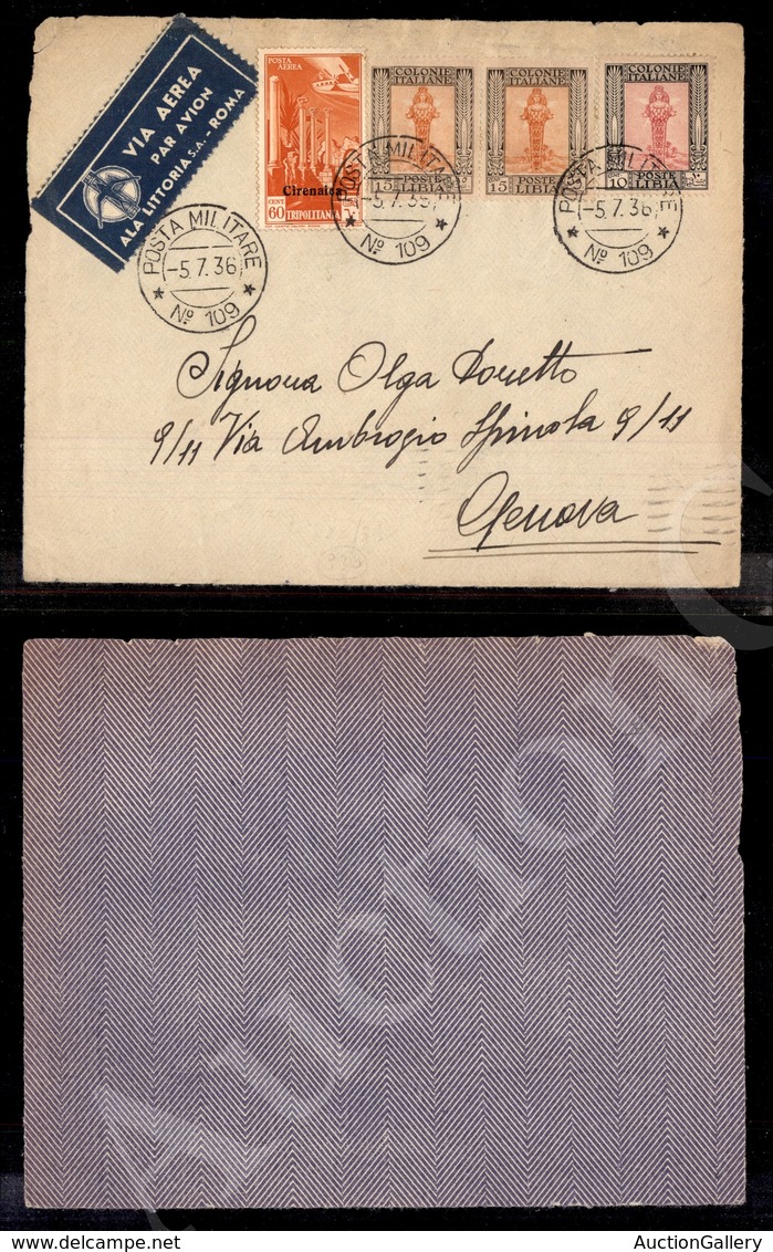 A17-227-A08-493 COLONIE - CIRENAICA - Posta Militare N.109 - Frontespizio Di Aerogramma Per Genova Del 5.7.36 (2 Aerea/C - Other & Unclassified