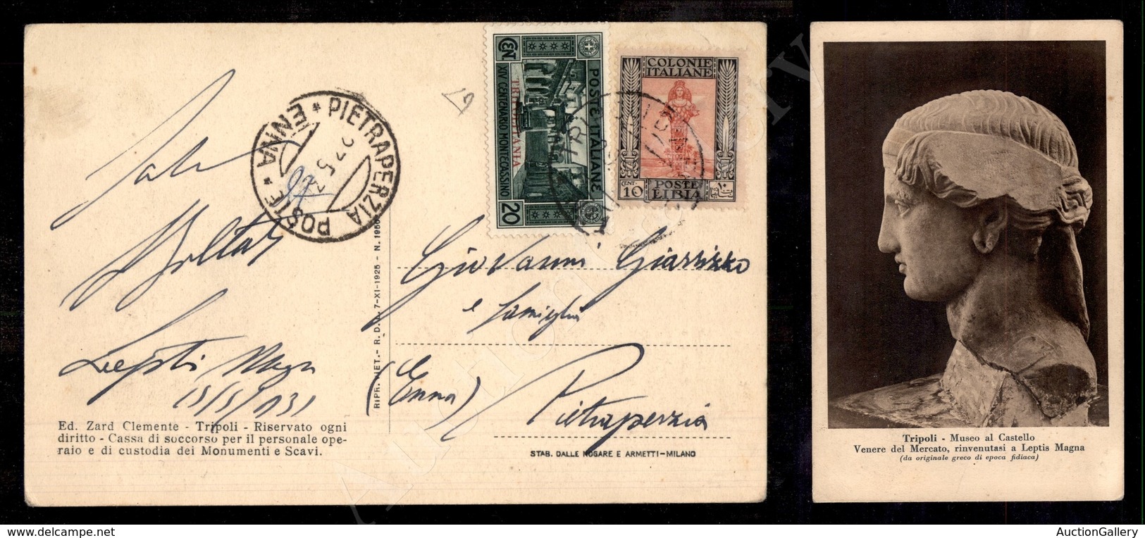 A17-254-A08-581 COLONIE - TRIPOLITANIA - 20 Cent Montecassino (54) + 10 Cent (47/Libia) Cartolina Da Tripoli D’Africa A  - Other & Unclassified