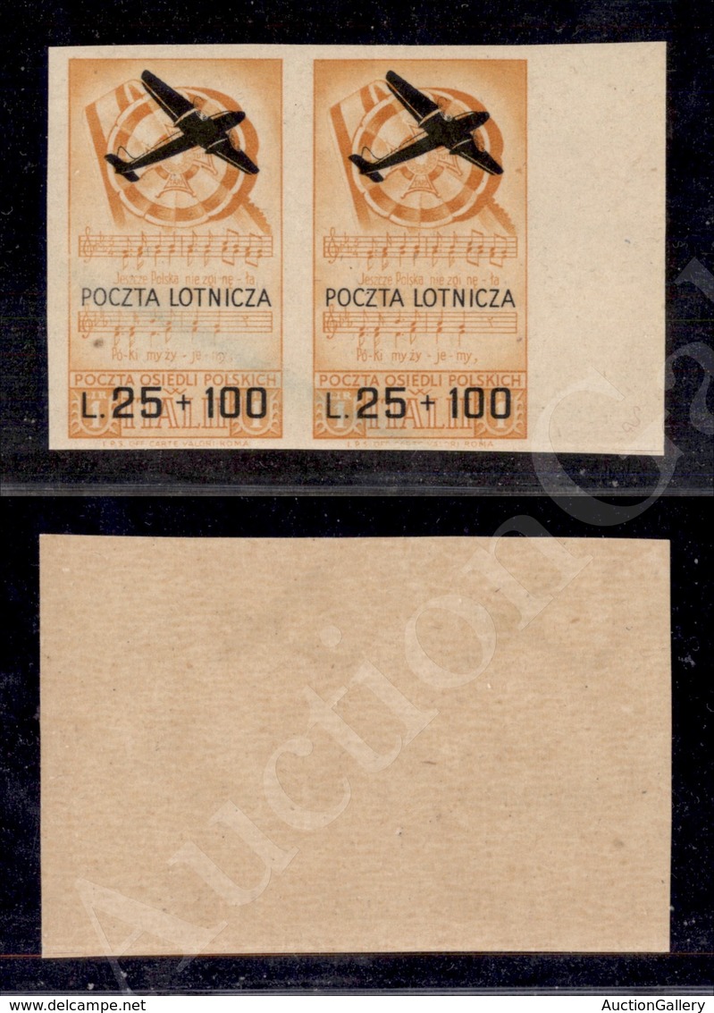 A17-189-A08-390 CORPO POLACCO - CORPO POLACCO - 1946 - Coppia Del 25 Lire + 100 (3a) Non Dentellata Bordo  Foglio - Gomm - Other & Unclassified