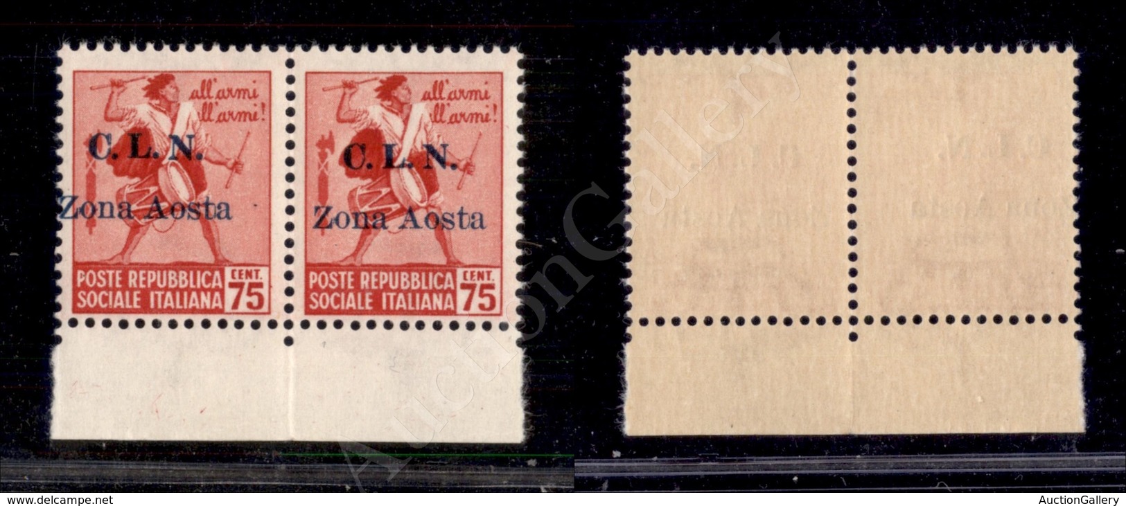 A17-174-A08-348 EMISSIONI CLN - AOSTA - 1944 - Coppia Del 75 Cent Tamburino (3) Con Soprastampe Disallineate (soprastamp - Other & Unclassified
