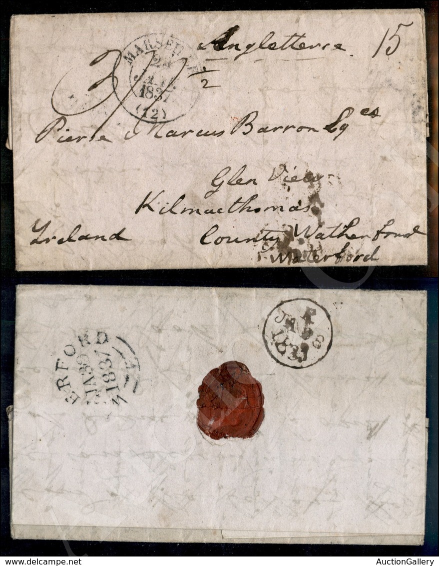 A17-261-A08-628 ESTERO - FRANCIA - Francia - Lettera Da Marsiglia Per L’Irlanda Del 23.1.1837 - Tassata Per Il Traghetto - Other & Unclassified