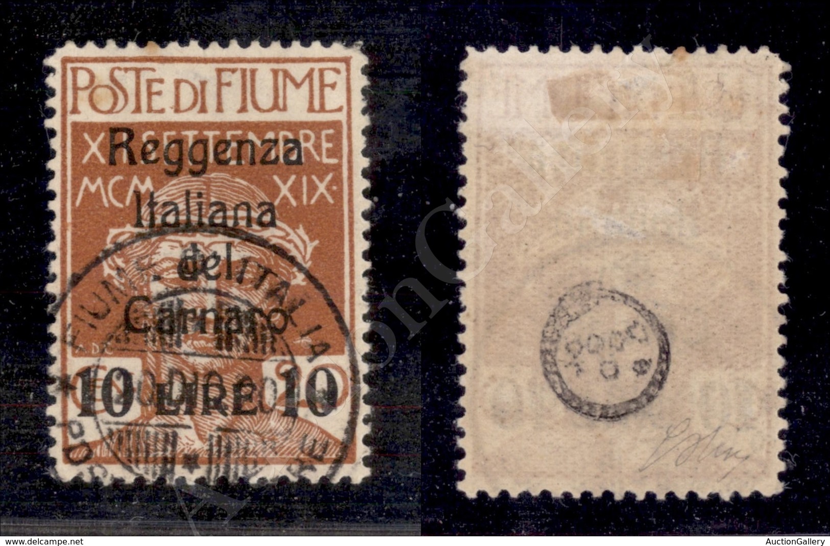 A17-205-A08-435 OCCUPAZIONI - FIUME - 1920 - Reggenza Del Carnaro - 10 Lire Su 20 Cent (146) - Cert. AG (700) - Otros & Sin Clasificación