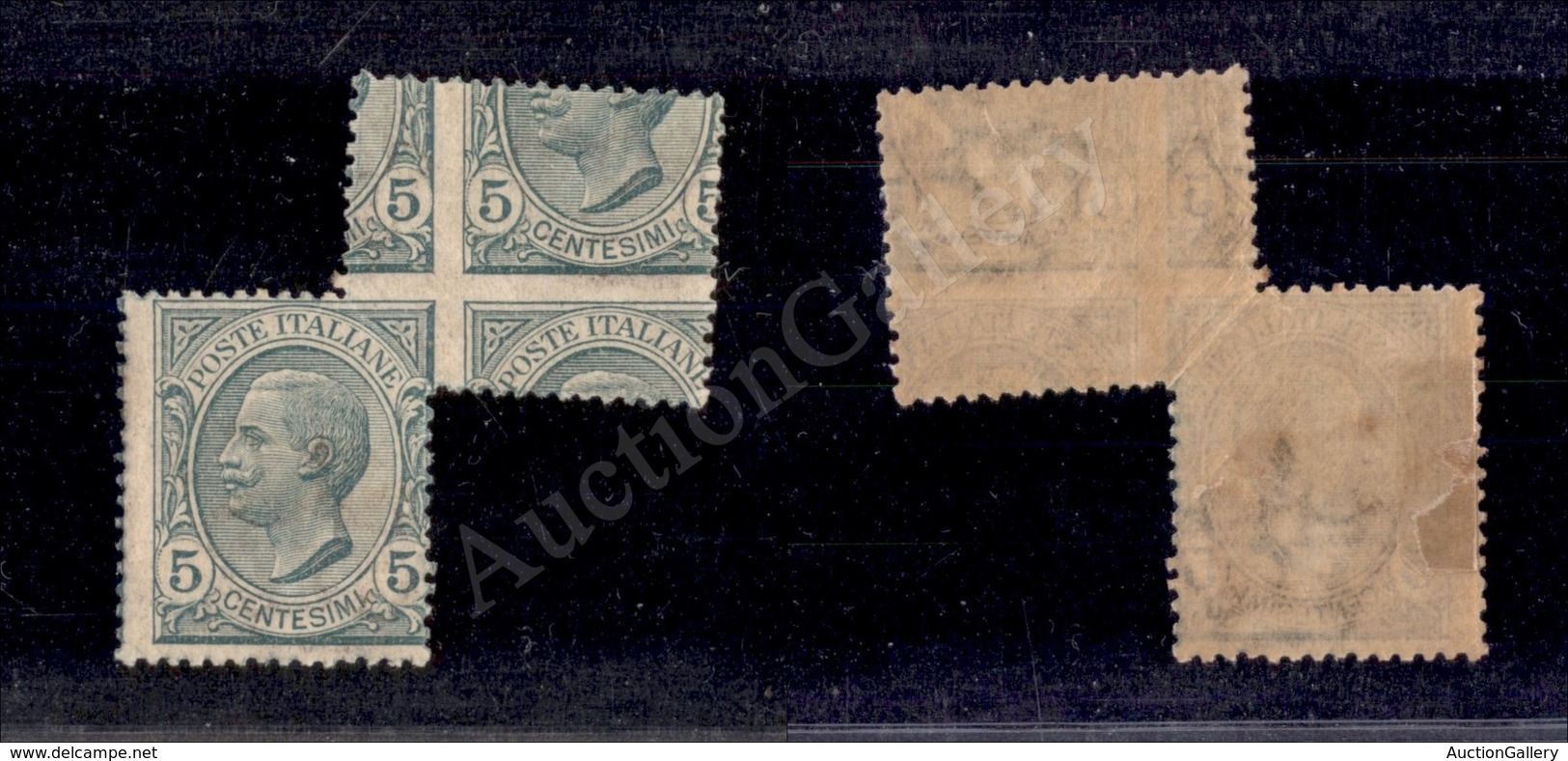 A17-021-A06-147 REGNO - 1906 - 5 Cent Leoni (81) - Coppia Anomala Con Un Pezzo Ruotato Per Piega Del Foglio - Molto Bell - Other & Unclassified