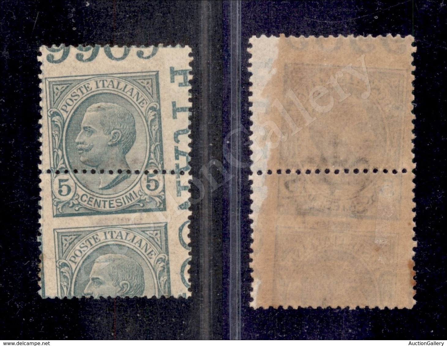 A17-024-A06-151 REGNO - 1906 - 5 Cent Leoni (81me) Coppia Con Dentellatura Ruotata E Obliqua - Pezzo Superiore Gomma Int - Otros & Sin Clasificación