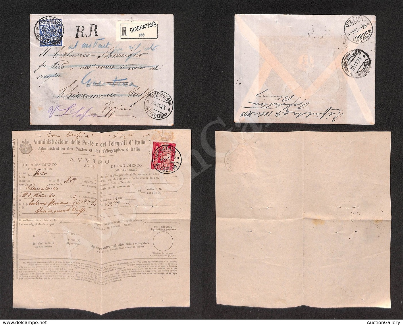 A17-035-A06-183 REGNO - Marcia Su Roma - Insieme D’archivio Composto Da Raccomandata RR Con 1 Lira Isolato (144) + Ricev - Otros & Sin Clasificación