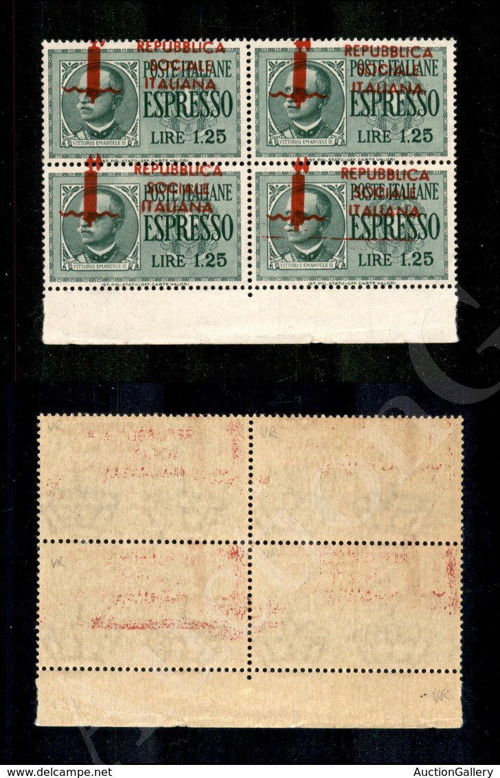 A17-159-A08-272 REPUBBLICA SOCIALE - 1944 - Quartina Del 1,25 Lire (21ha - Espressi) Con Soprastampa Obliqua - Rosso Sca - Otros & Sin Clasificación
