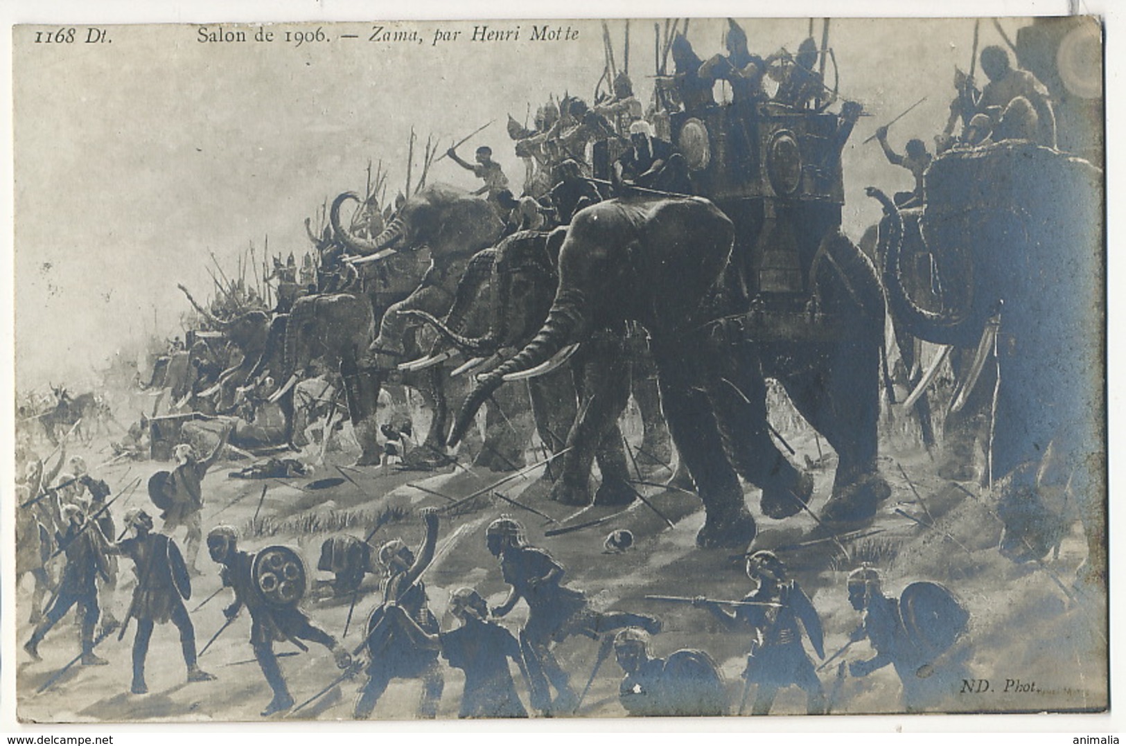 Elephants Fighting Annibal Army Born In Carthage Scipion Painting Henri Motte Zama Elephant - Éléphants