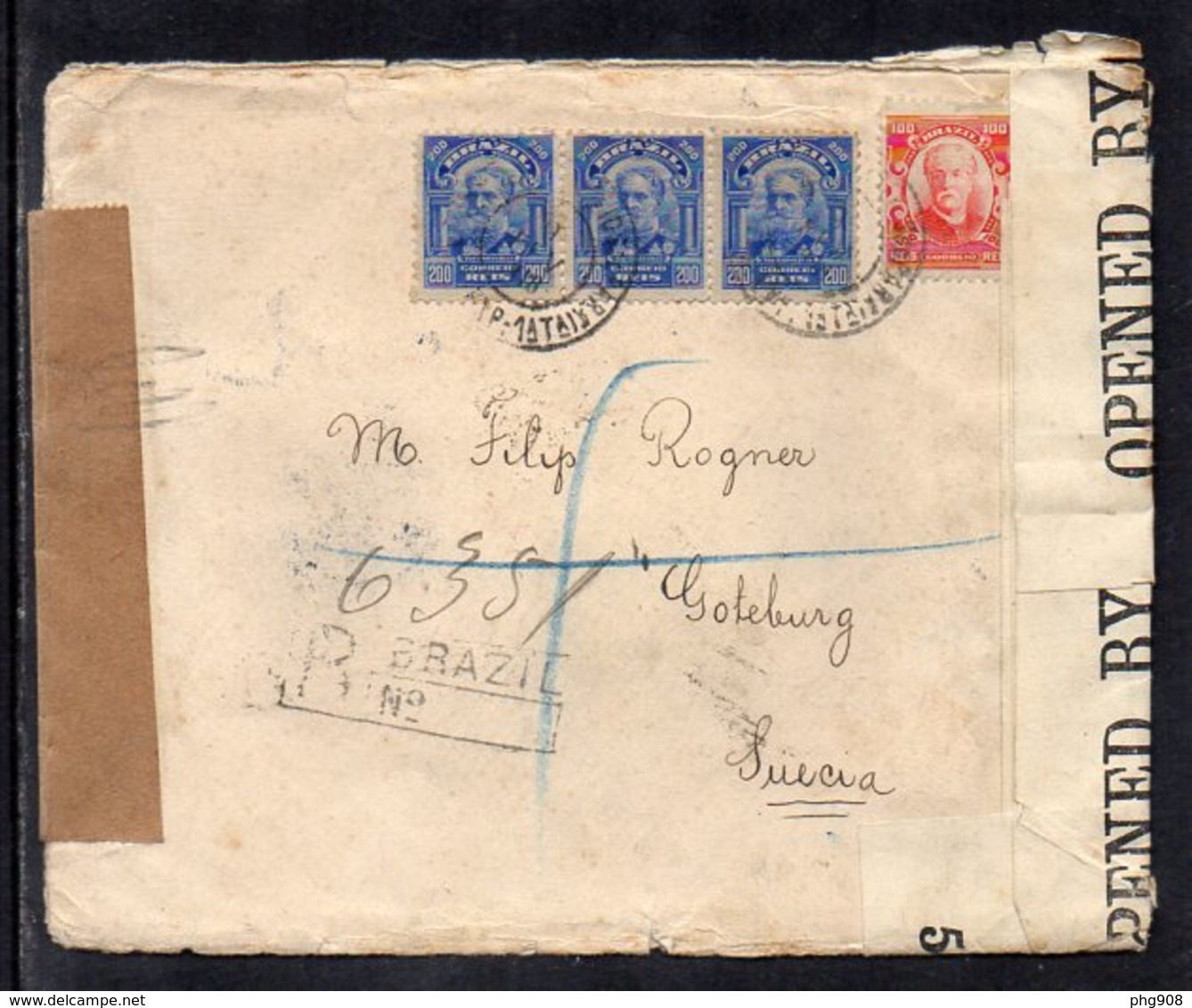 Brasil To Swedden (Goteborg), 1918, Registered Cover, WW I, USA Censor Tape - Cartas & Documentos