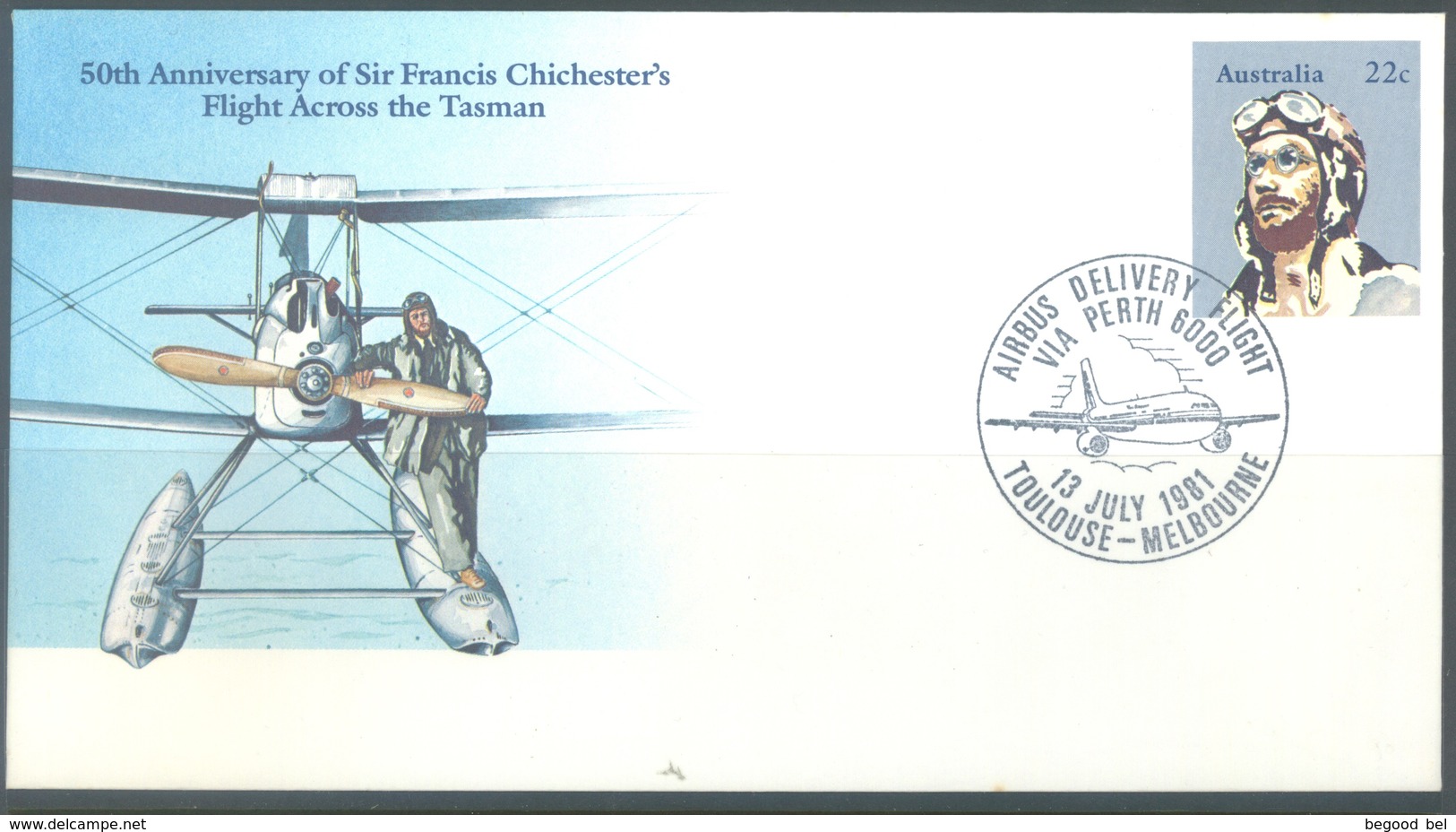 AUSTRALIA -  PREPAID - AIRBUS DELIVERY FLIGHT  VIA PERTH 13.07.1981  - SIR CHICHESTER'S - Lot 17388 - First Flight Covers