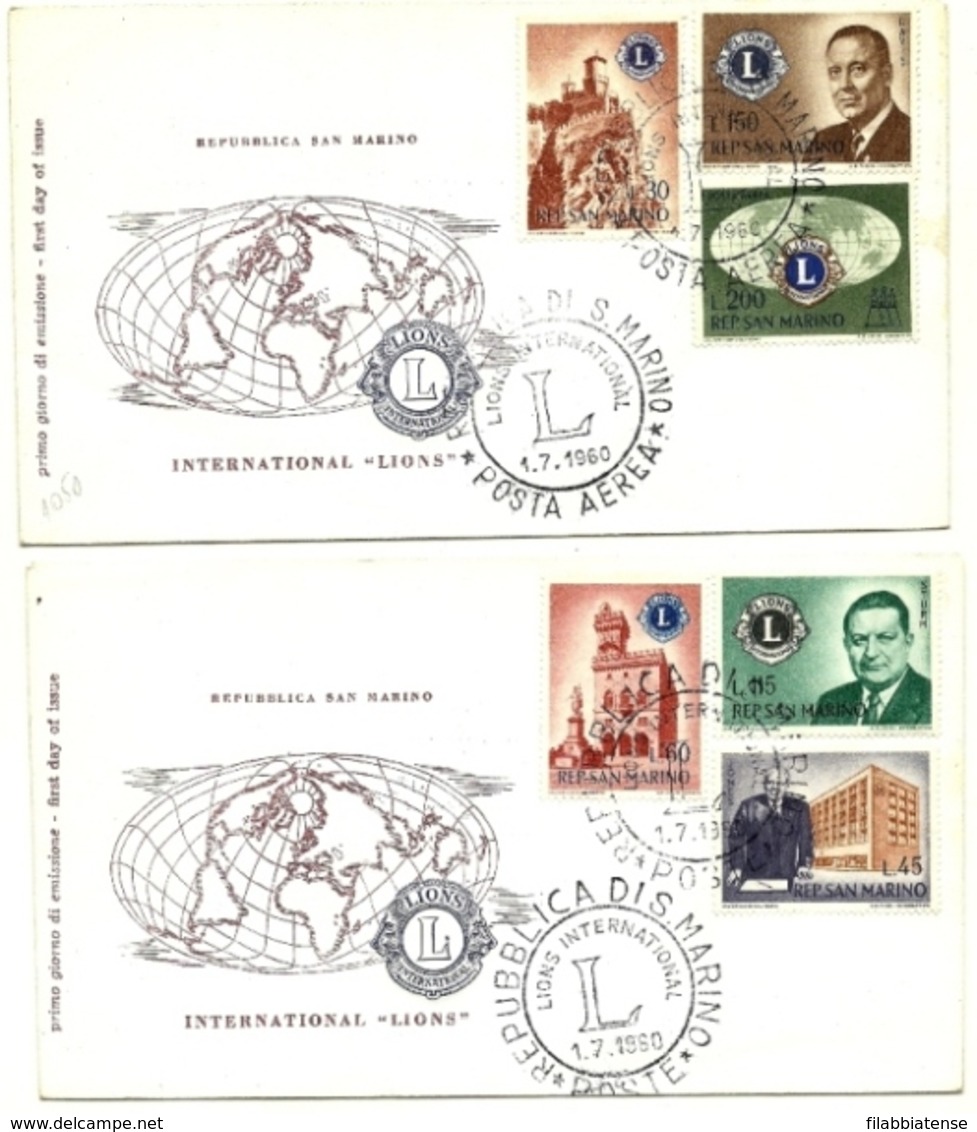 1960 - San Marino 530/34 + PA 136 Fondazione Lion's Club - FDC, - Rotary, Lions Club