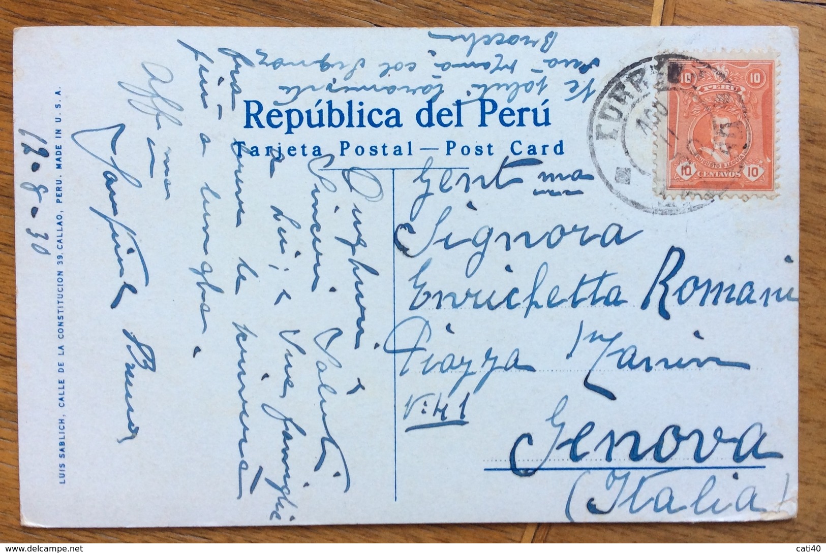 PERU' TIAHUANACO  MONOLITO INCAICO CARD TO GENOVA ITALY  THE 12/8/30 - Paraguay