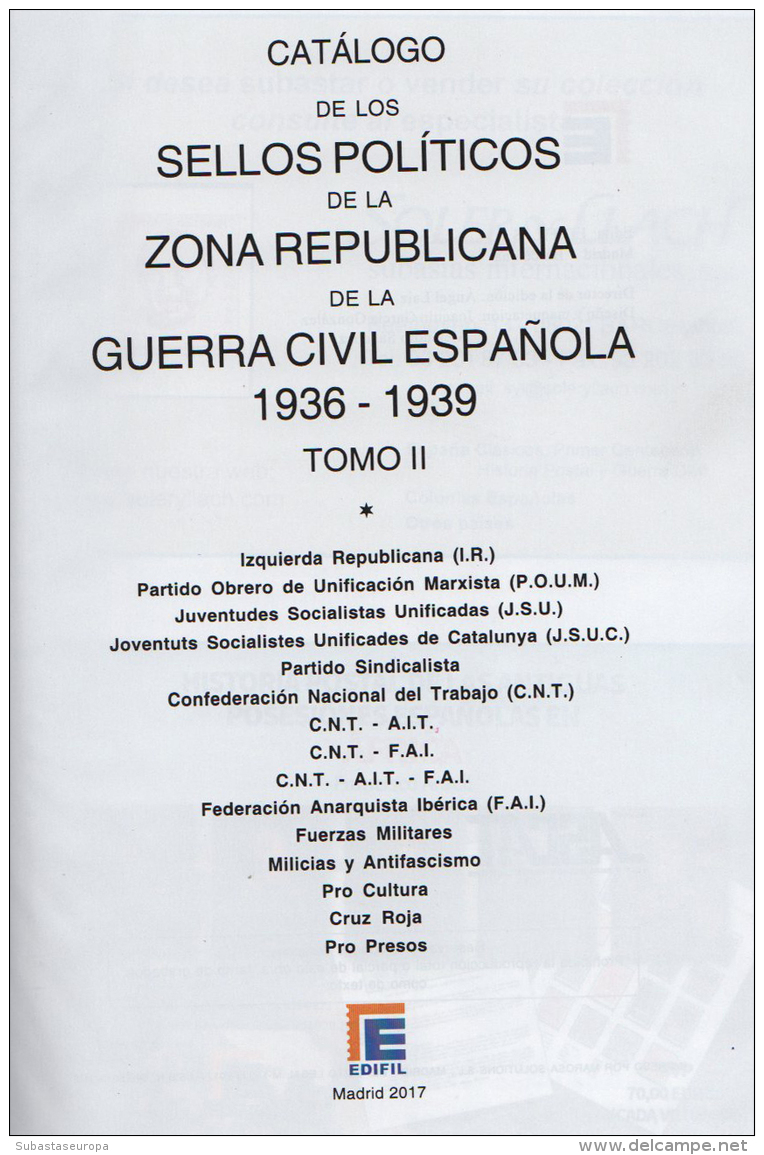 Catálogo De Los Sellos Políticos De La Zona Republicana. Tomo II. Julio Allepuz. - Spanish Civil War Labels